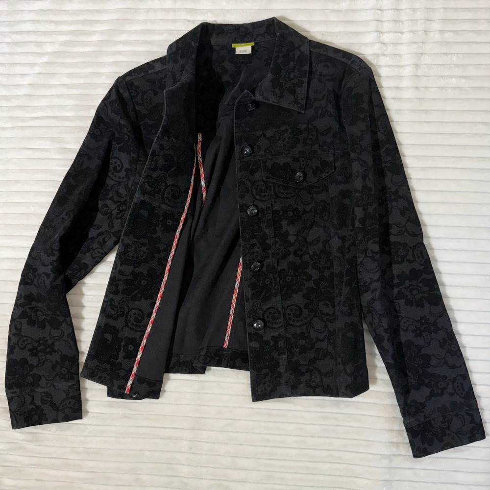 Acorn Womens Black Lace Imprinted Velvet Button Up Jacket Floral Small RN106256 - Picture 3 of 12